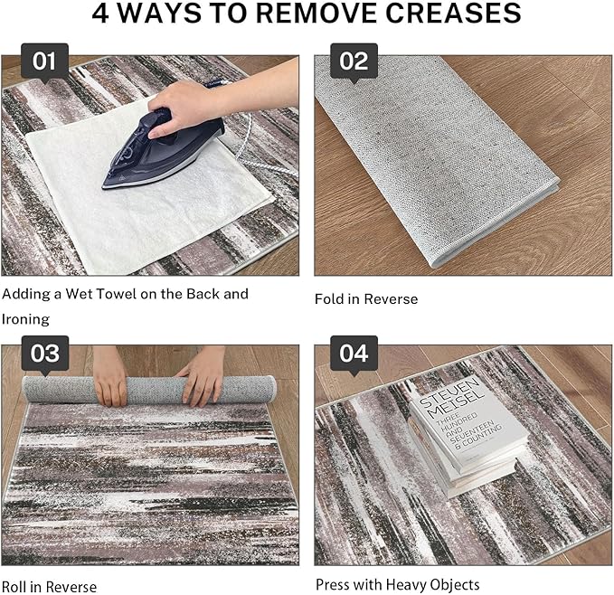 Lansny Modern Abstract Runner Rug 2x5, Dark Light Brown White Washable Kitchen Runner Entryway Rug Mat Non-Slip Soft Hallway Rug Runner Thin Print Faux Wool Carpet for Bedroom Laundry Room Indoor