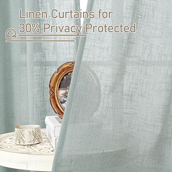 LAMIT 80 inch Linen Living Room Curtains, Faux Linen Textured Light Filtering Drapes Back Tab and Rod Pocket Boho Panels for Farmhouse/Bedroom, 2 Panels, 52 x 80 Inch, Greyish Blue