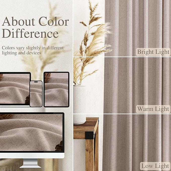 Extra Long Curtain 108 Inches Long 2 Panels Set Back Tab Oatmeal Linen Drapes for Living Room Neutral Farmhouse Light Filtering Semi Sheer Linen Curtains 108 Inch Length for Large Window 9 FT Tall