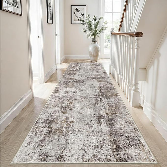 Hallway Runner Rug 2x8 Washable: Entryway Runners Rugs Non Slip Easy-to-Clean - Soft Living Room Bedroom Carpet - Thin Low Pile Printed Floor Mat for Dining Room Beige Brown