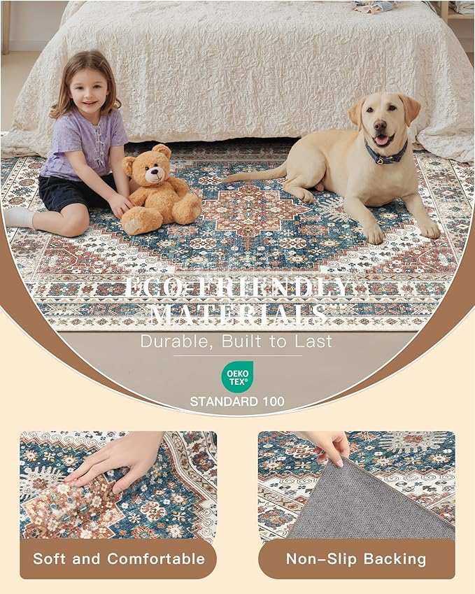 Madane Hallway Runner Rug 2'6''x14' Kitchen Runner, Non Slip Vintage Runners for Hallways Washable Kitchen Rugs Soft Low Pile 2.5x14 ft Rug Runner for Laundry Room, Entryway and Bedroom, Navy Blue
