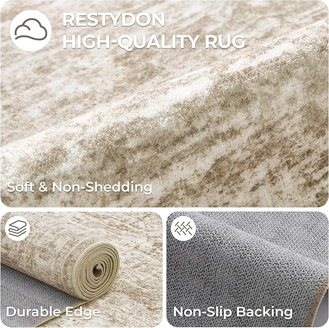 2x3 Washable Rug Runner for Bathroom, Soft Entryway Rug for Laundry Room, Kitchen, Vintage Abstract Hallway Runner for Bedroom, Anti-Slip Door Mat Indoor Entrance(2'x3', Brown/Ivory)