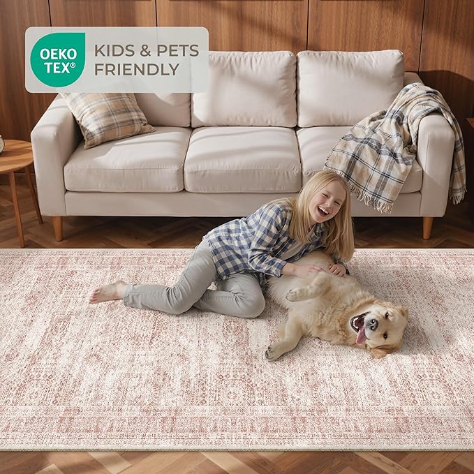 Long Bathroom Rugs Runner - Washable Runner Rugs for Hallway 2x10, Ultra-Thin Soft Kitchen Carpet Runner, Anti Slip Backing Runner Rugs for Entrance, Bedroom, Living Room(2'x10', Pink/Ivory)