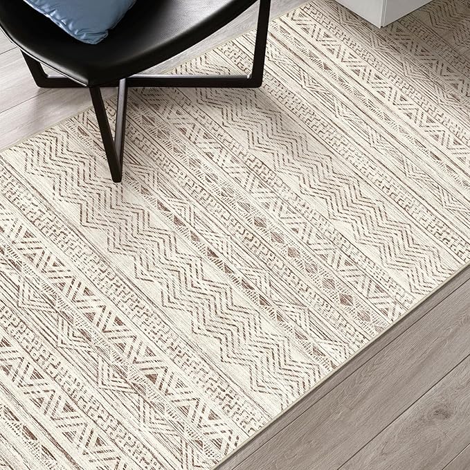 2x3 Washable Entryway Area Rug: Moroccan Small Runner Rug for Hallway Soft Modern Non Slip Door Mat with Rubber Backing Low Pile Thin Floor Carpet for Kitchen Bathroom Bedroom Indoor(Beige,2x3)