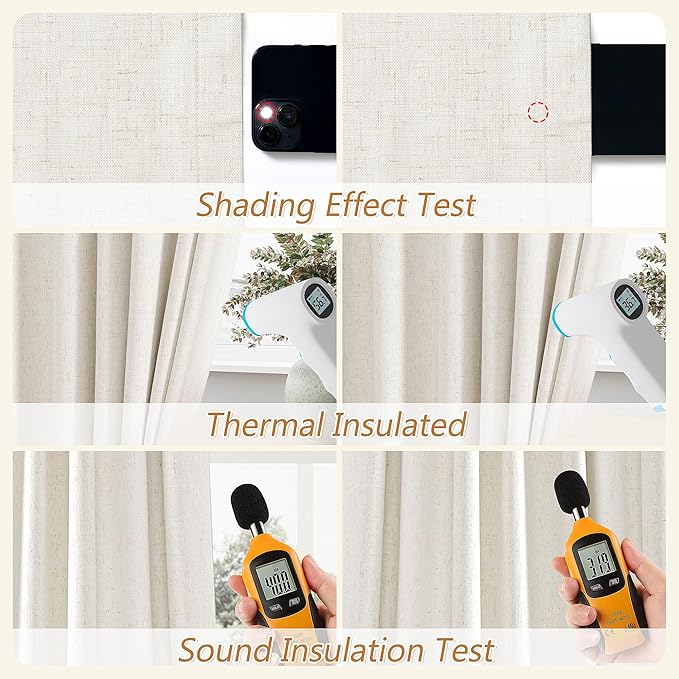 Guken Cream 100% Blackout Linen Curtains 94 Inch Length 2 Panels Set for Living Room Bedroom Back Tab Rod Pocket Thermal Insulated Black Out Drapes Room Darkening Farmhouse Window Curtains