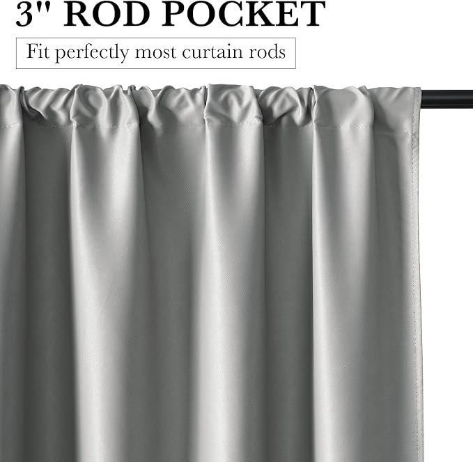 RYB HOME 100% Blackout Bathroom Curtains Over Sink 24 inches Long, Heat & UV Blocking Total Room Darkening Noise Reducing Curtains for Basement RV Campers, Sliver Grey, 2 Panels Set