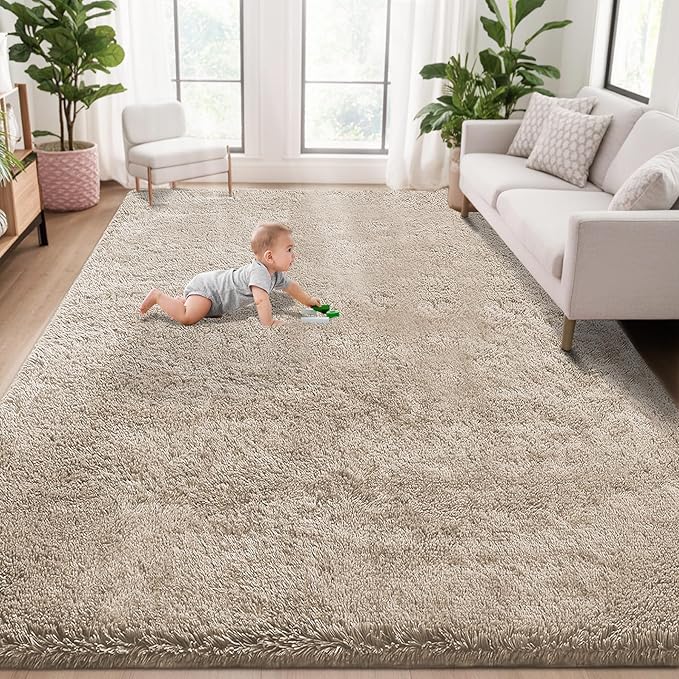 5x8 Area Rug for Living Room: Fluffy Shag Soft Washable Rugs Fuzzy Plush Indoor Carpet for Bedroom Nursery Playroom Dorm Kids Girls Boys Room (Camel, 5'x8')