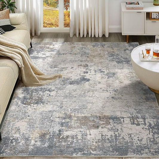 UERMEI 6x9 Area Rug Living Room Rugs - Washable Neutral Modern Abstract Soft Thin Large Rug Indoor Floor No Slip Rug Carpet for Bedroom Under Dining Table Home Office Decor - Blue Grey