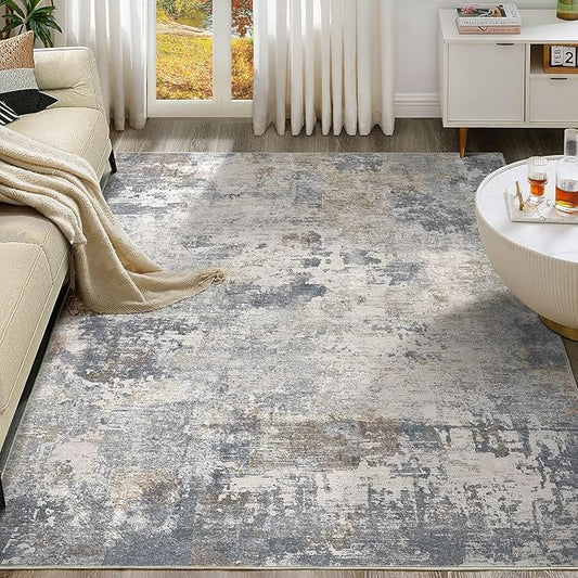 UERMEI 5x7 Area Rug Living Room Rugs - Washable Neutral Modern Abstract Soft Thin Large Rug Indoor Floor No Slip Rug Carpet for Bedroom Under Dining Table Home Office Decor - Blue Grey