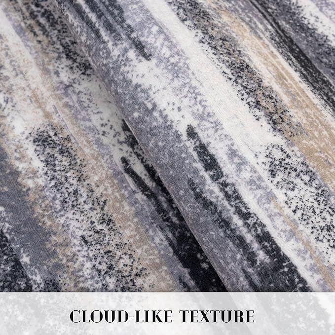 Lansny Modern Abstract 9x12 Large Machine Washable Living Room Rug Non-Slip Soft Bedroom Area Rug Grey Black Multi Ultra Thin Print Faux Wool Carpet Throw Rugs for Nursery Playroom Dining Room Indoor