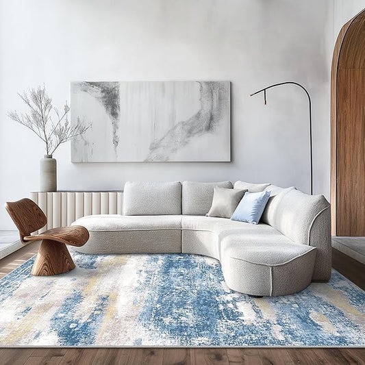 BEIMO Area Rugs 9x12 for Living Room Bedroom, Large Modern Abstract Machine Washable Soft Blue Cream Rug, Floor Carpet with Non Slip Backing for Dining Room