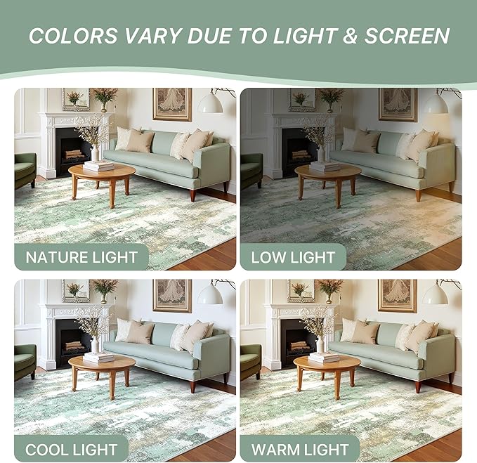 BEIMO Runner Rug for Hallway Kitchen, 2'6"x5' Machine Washable Runners Rug for Entryway, Soft Modern Abstract Throw Rugs, Low Pile Floor Cover with Non Slip Backing, Light Green