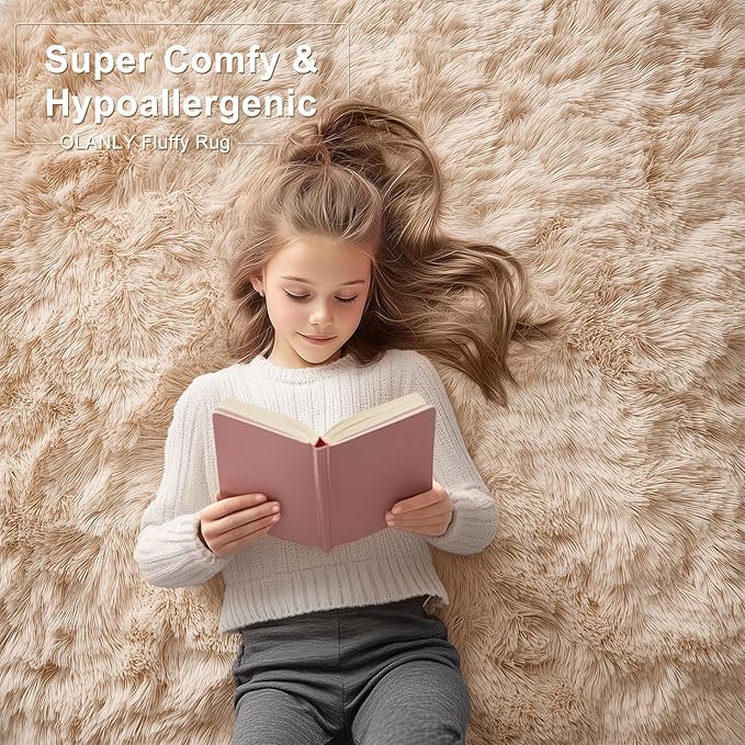 OLANLY 3x11 Machine Washable Runner Rugs for Hallway, Soft Fluffy Shaggy Bedside Rugs for Bedroom, Living Room, Indoor Floor Carpet for Kids Girls and Boys, Nursery Rooms, Home Decor Aesthetic, Beige