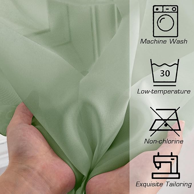 Simplebrand Sage Sheer Curtains 84 Inches Long, Light Filtering Rod Pocket Solid Color Window Sheer Curtain Panels, Elegant Curtains & Drapes for Living Room, Bedroom 2 Panels (Sage, 42" W x 84" L)