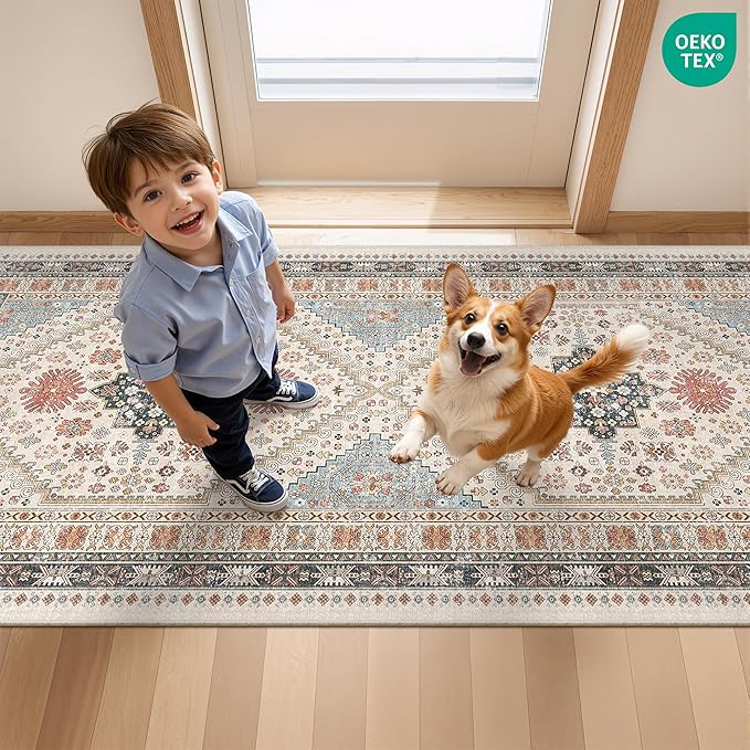 Kitchen Runner Rug Non Slip Washable 2.5x10, Soft Ultra-Thin Entryway Rug Runners for Hallways, Carpet Runner for Living Room,Kitchen, Laundry, Bathroom(Blue/Red/Multi,2.5'x10')