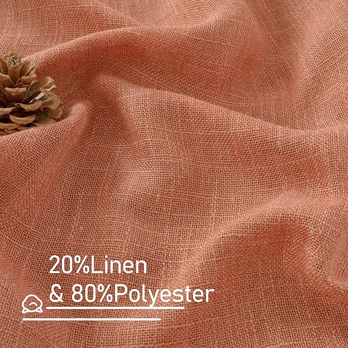 LAMIT 48 Inch Short Window Linen Curtains, Light Filtering Panels Back Tab and Rod Pocket Neutral Drapes for Cafe/Bathroom/Loft Room, Terracotta, 2 Panels, 34 x 48 Inch