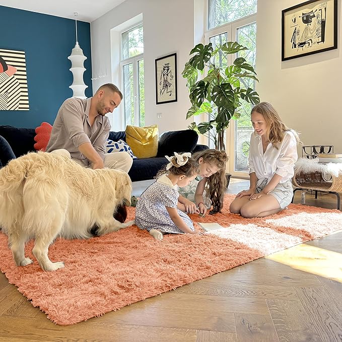 OLANLY 2x5 Machine Washable Runner Rugs for Hallway, Soft Fluffy Shaggy Bedside Rugs for Bedroom, Living Room, Indoor Floor Carpet for Kids Girls and Boys, Home Decor Aesthetic, Muted Orange