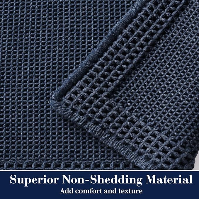 RESARE Waffle Bathroom Runner Rugs, Super Absorbent Bath Mat Non Slip Washable Quick Dry, Upgraded Ultra Soft Boho Bath Rugs with Tassels for Hallway Bedroom Laundry Room, 2'x4'(24"x48"), Navy