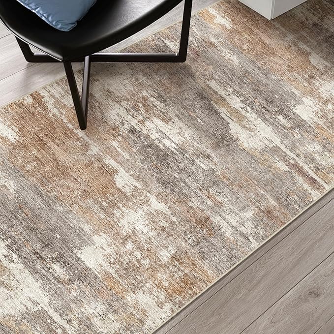 3x4 Washable Entryway Area Rug: Modern Abstract Small Runner Rug for Hallway Soft Non Slip Door Mat with Rubber Backing Low Pile Thin Floor Carpet for Kitchen Bathroom Bedroom Indoor 3x4 Brown/Brick
