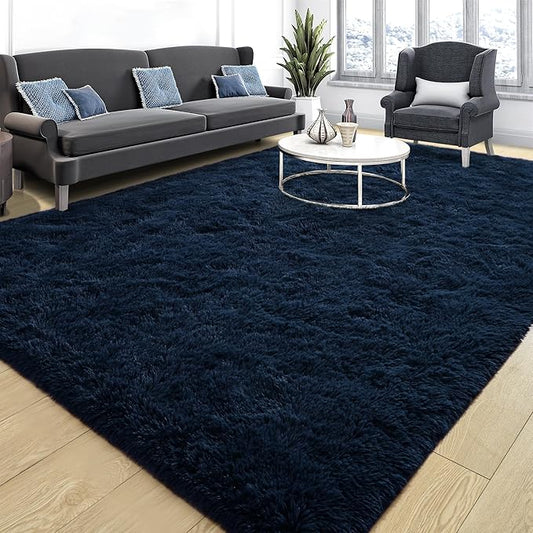 Tepook Soft Fluffy Rugs for Bedroom, 4x6 Area Rug for Living Room, Modern Shaggy Room Rug for Kids Boys Girls, Plush Throw Rugs Indoor Nursery Home Decor Rug with Non-Slip Bottom, Navy Blue
