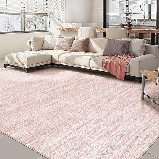 Nakagishi 9x12 Area Rugs Living Room: Washable Large Vintage Rug Neutral Non-Slip Soft Stain Resistant Indoor Carpet for Bedroom Nursery Dining Room Office Playroom - Pink-01
