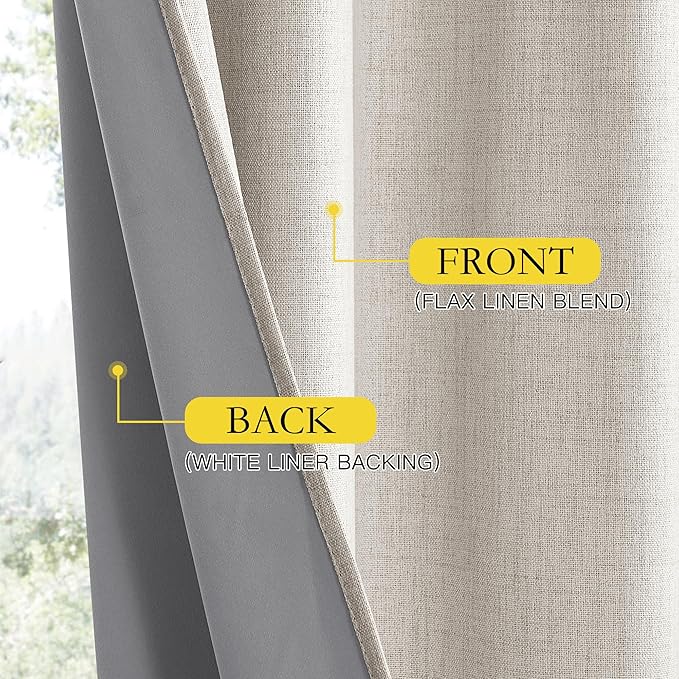 NICETOWN Brich Vintage Open Linen Weave Flax Thermal Curtains, 100% Blackout Curtains 45" Long for Dining Room, Soundproof Window Treatment Drapes for Hall Room, 52" Wide Per Panel, Set of 2