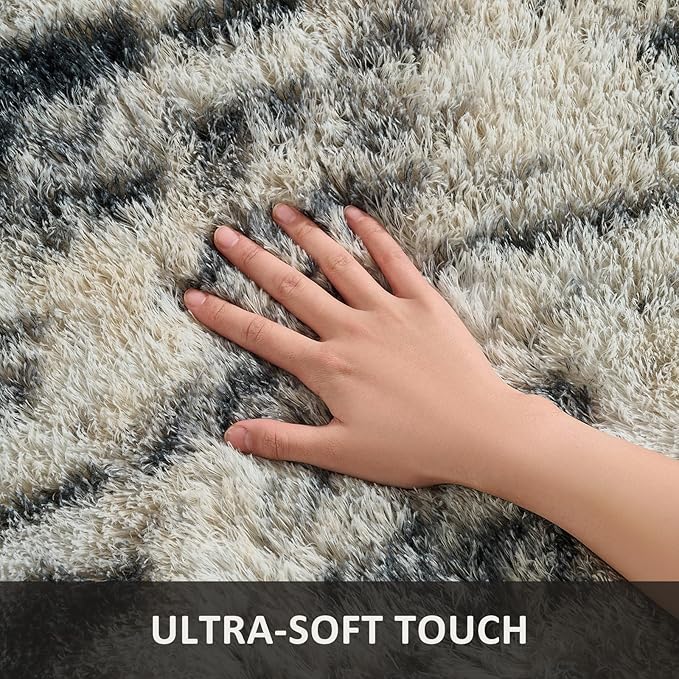Ophanie Black Gold and Grey Area Rugs for Living Room 8x10, Fluffy Shag Large Fuzzy Plush Soft Carpets, Floor Shaggy Rugs for Bedroom, Carpet for Kids Boys Girls Dorm Nursery Home Decor Aesthetic