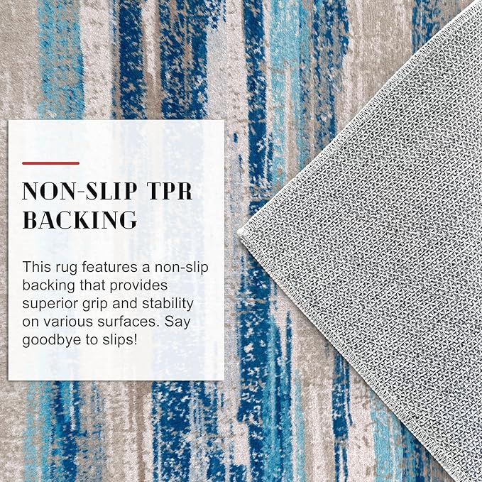 Lansny Modern Abstract Bedroom Runner Rug 2x7, Blue Washable Kitchen Runner, Non-Slip Soft Thin Faux Wool Mat for Entryway, Hallway, Laundry Room, Indoor Home Decor