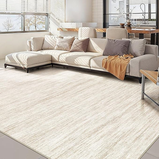 Nakagishi 9x12 Area Rugs Living Room: Washable Large Vintage Rug Neutral Non-Slip Soft Stain Resistant Indoor Carpet for Bedroom Nursery Dining Room Office Playroom - Beige-01