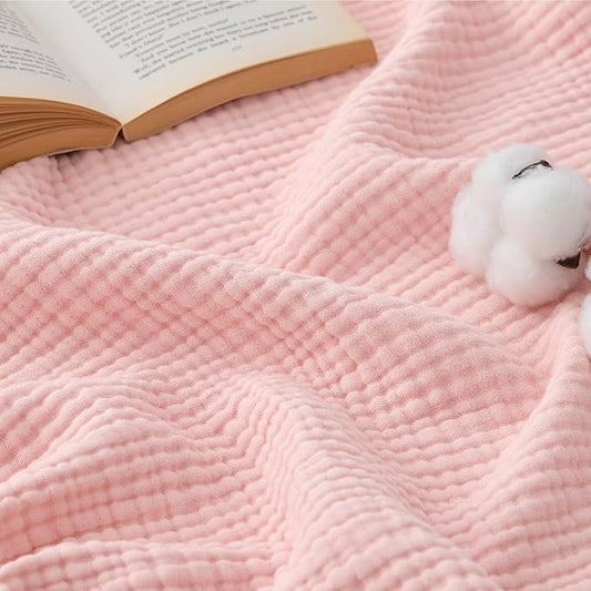 Bedsure 100% Cotton Muslin Throw Blanket Twin XL for Bed - 4-Layer Breathable and Lightweight Thin Soft Summer Gauze Muslin Blankets for Adults, Pink, 66x90 Inches