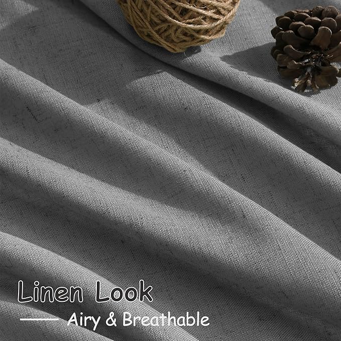 Nanspring Dark Grey Semi Sheer Curtains 72 Inches Long 2 Panels Set for Bedroom Privacy Back Tab Rod Pocket Light Filtering Drapes Cotton Linen Textured Farmhouse Living Room Curtain 52X72 Inches