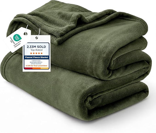 Bedsure GentleSoft Fleece Throw XL Blanket Olive Green - 300GSM Soft Lightweight Plush Cozy Blankets for Bed, Sofa, Couch, Travel, Camping, 50x70 inches