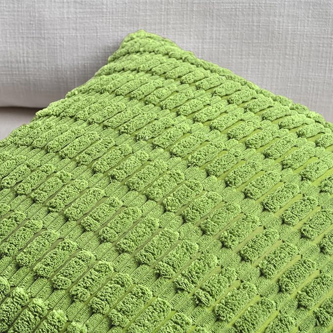 Fancy Homi 4 Packs Boho Lime Green Decorative Throw Pillow Covers 22x22 Inch for Couch Bed Sofa, Rustic Modern Farmhouse Home Decor, Soft Plush Corduroy Cute Square Cushion Case 55x55 cm