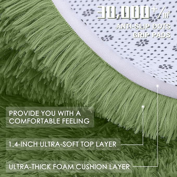 OLANLY 2x8 Machine Washable Runner Rugs for Hallway, Soft Fluffy Shaggy Bedside Rugs for Bedroom, Living Room, Indoor Floor Carpet for Kids Girls and Boys, Home Decor Aesthetic, Green