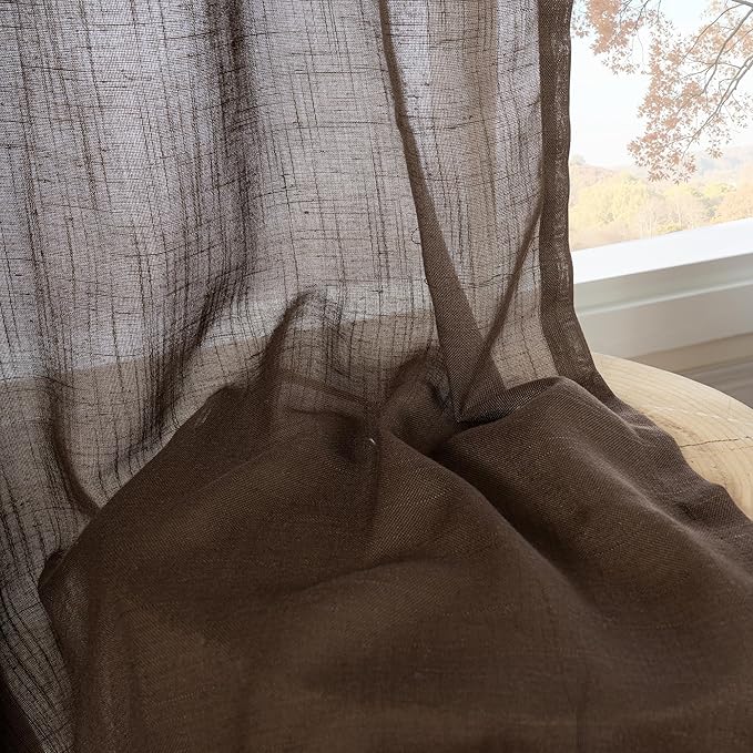 BGment Brown Linen Curtains 63 Inches Long for Bedroom Windows, Sheer Drapes Lightweight Rustic Country Textured for Farmhouse Living Room Decor Rod Pocket, 2 Panels Set, Each 42 Inch Wide