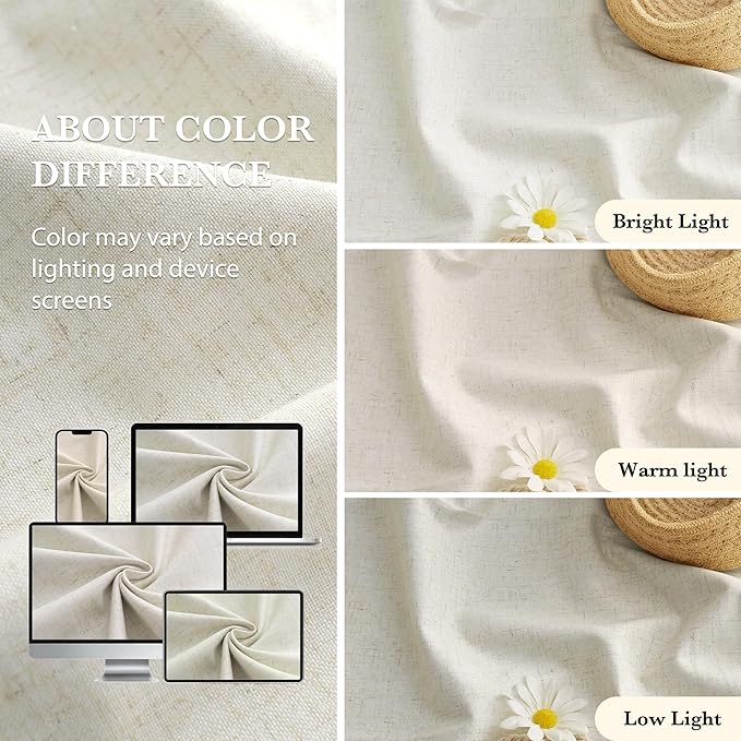 RYB HOME 100% Blackout Curtains Natural Linen Blended, Thermal Insulated Room Darkening Window Treatment with White Liner Classy Home Decor for Living Room Nursery, Natural, W52 x L95 inch, 2 Panels