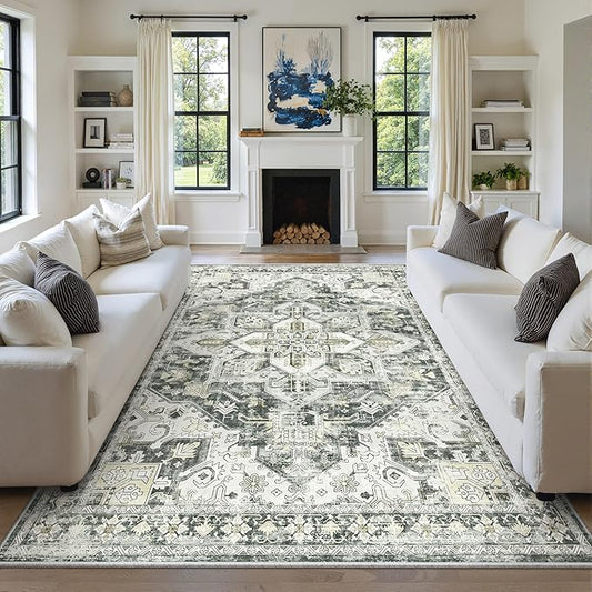 zesthome 8x10 Area Rugs-Washable Rug for Living Room, Non-Slip Backing Rugs, Stain Resistant 8x10 Rug for Bedroom, Ultra-Thin Low Pile Rugs, Vintage Large Home Decor