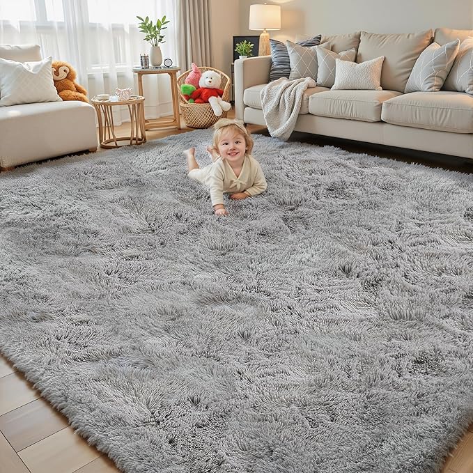 Ultra Soft Rug for Living Room, 3x5 Feet Grey Shag Area Rugs for Living Room, Modern Shaggy Carpets for Teens Dorm Nursery Home, Non Slip Indoor Rugs Floor Carpet(3 x 5, Light Grey)