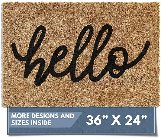 Barnyard Designs Doormat Welcome Mat for Outdoors, Large Front Door Entrance Mat, Brown (Hello, 36x24)