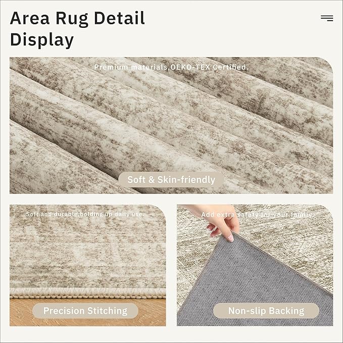 Soalmost 5x5 Brown Round Rug 5ft Living Room Circle Rug Vintage Round Area Rug Non Slip Indoor Carpet for Entryway Dining Room Bedroom