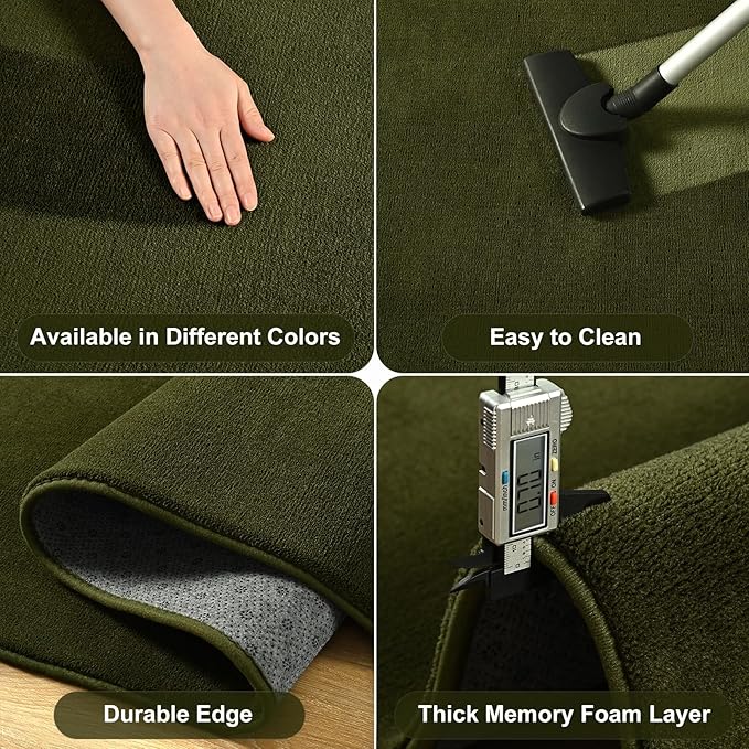 Amearea Large Modern Area Rugs for Bedroom Living Room, 5x8 Feet Olive Green Thickened Memory Foam Rug, Fluffy Indoor Washable Rugs Non Slip Minimalist Carpet for Boys Girls Dorm Nursery Room Decor