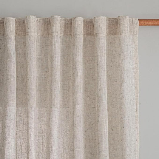 MYSKY HOME Boho Curtains 72 Inch Length, Natural Linen Semi Sheer Drapes for Window Decoration Door Curtain Panels Privacy Shade Burlap Farmhouse Rustic Style for Doorways, 50" x 72", 2 Panels