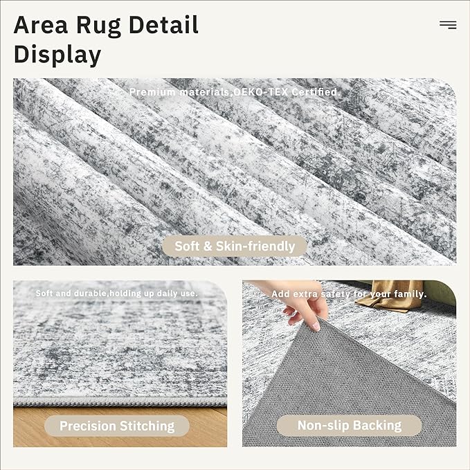 Hallway Runner Rug 3x18 - Kitchen Rugs 18ft Washable Entryway Rug Vintage Kitchen Runners Non Slip Farmhouse Indoor Carpet Runner for Living Room Bedroom, Grey