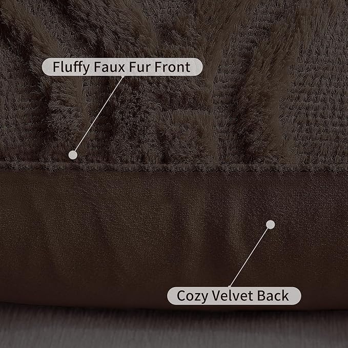 decorUhome Throw Pillow Covers 12x20 Inch Set of 2, Soft Plush Faux Wool Dark Brown Solid Couch Pillow Covers, Accent Farmhouse Neutral Rectangle Pillow Cases for Sofa Bed Living Room