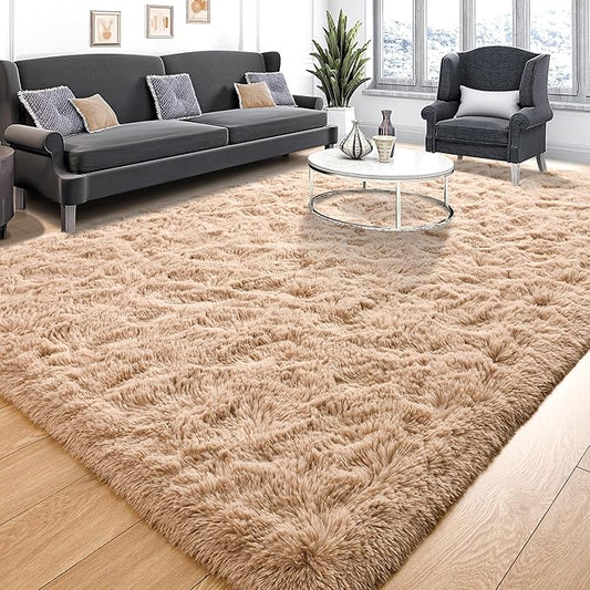 Tepook Super Soft Fluffy Rug for Bedroom, Modern Shaggy Fuzzy Kids Rugs for Living Room, Plush Indoor Nursery Home Decor Dorm Carpet with Non-Slip Bottom, Beige, 3 X 5 Feet