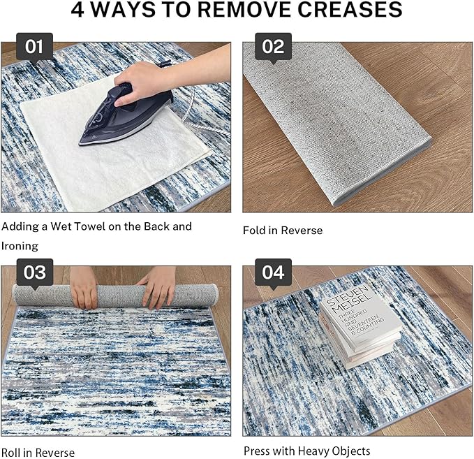 Lansny Modern Abstract Runner Rug 2x12, Grey Blue White Washable Long Kitchen Runner Non-Slip Soft Hallway Rug Runner Thin Print Faux Wool Carpet for Entryway Bedroom Laundry Room Indoor Home Decor