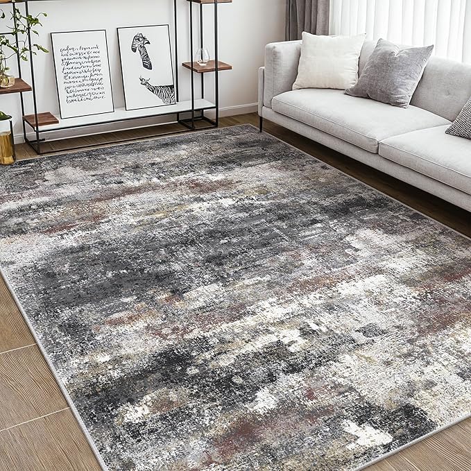 BEIMO Area Rugs 10x14 for Living Room Bedroom, Modern Abstract Machine Washable Large Dark Gray Rug, Soft Low Pile Floor Carpet with Non Slip Backing for Dining Room