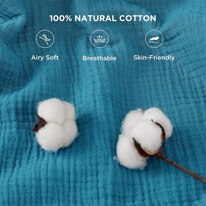 Bedsure 100% Cotton Muslin Blanket King Size for Bed - 4-Layer Breathable and Lightweight Thin Soft Summer Gauze Muslin Blanket for Adults, Teal, 108x90 Inches