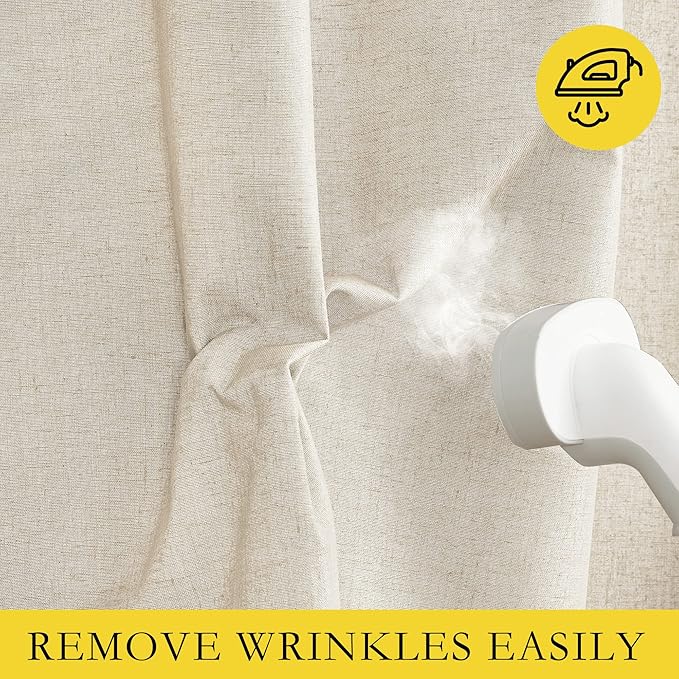 NICETOWN 100% Absolutely Blackout Linen Curtains with Thermal Insulated White Liner, Beige, W62, 2 Pieces, Noise Reducing Textured Linen Look Curtains for Windows 90 inch Length for Classroom